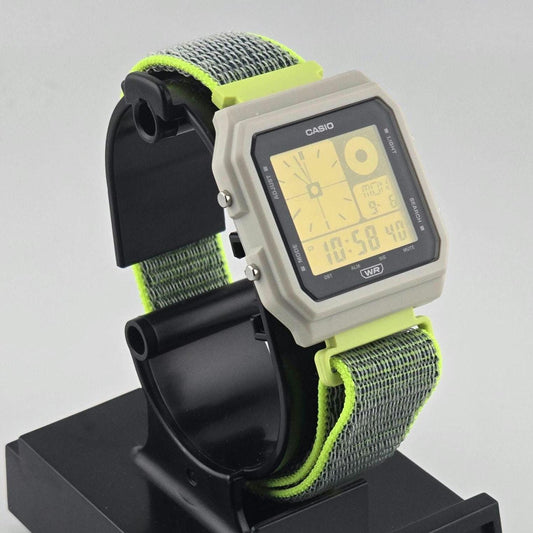 Casio LF20W-8A Modified | POP Lime | With Yellow Tint | Lime and Blue Nylon Loop Strap | Retro Style Watch Gift