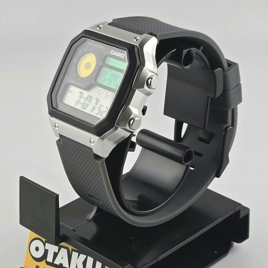 Casio AE-1200 Modified. Color Filtered LCD Watch on Grey Sports Silicon Strap