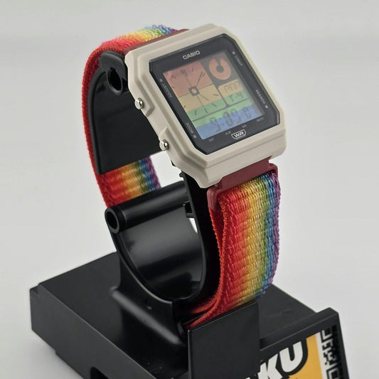 Casio LF20W-8A Modified | POP Rainbow Stripes | Rainbow Nylon Loop Strap | Retro Style Watch Gift